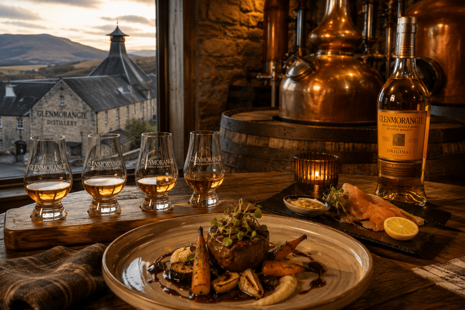 Premium Scotch whisky tasting and fine Scottish cuisine experience