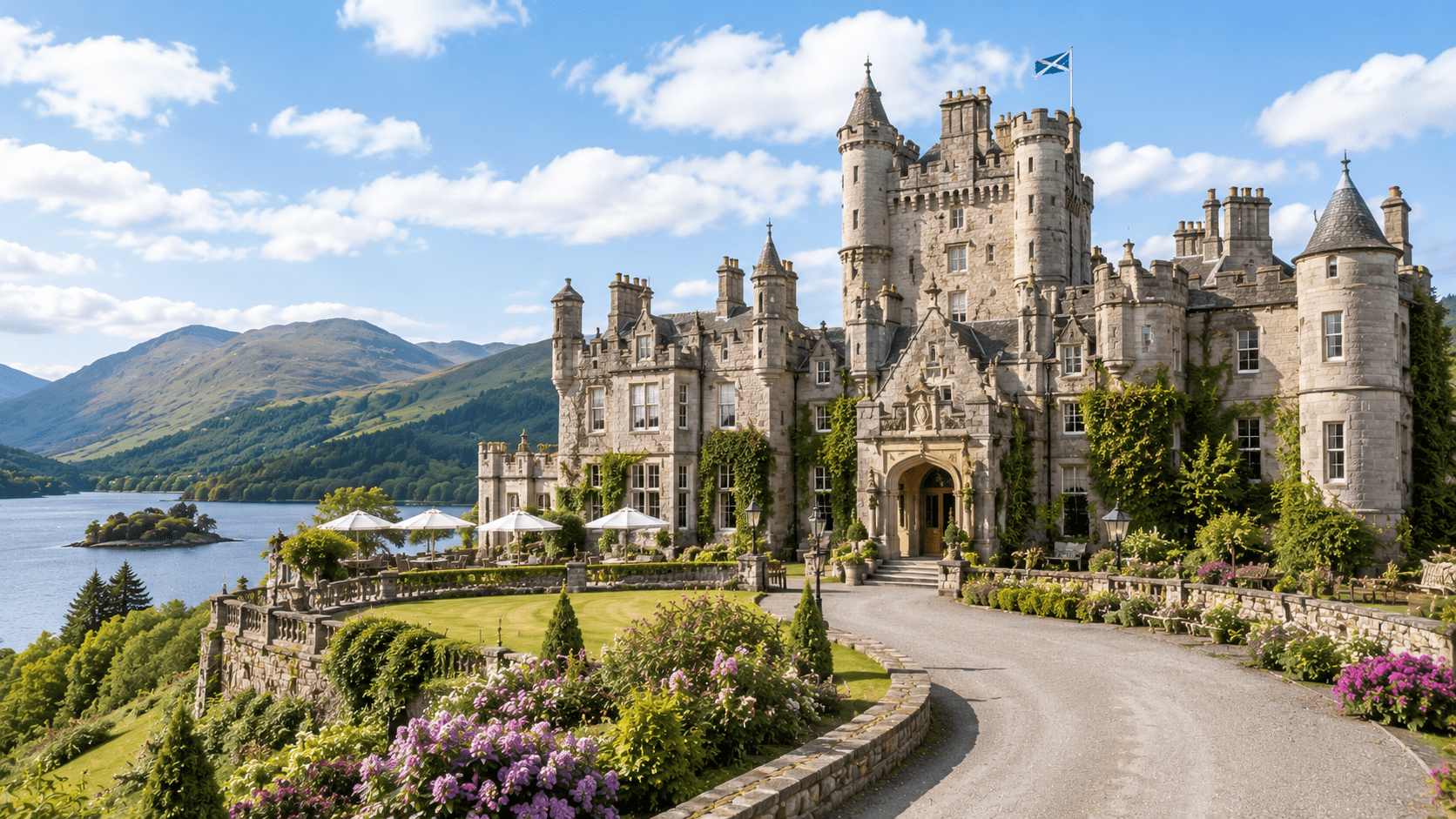 Luxury Scottish castle hotel surrounded by Highland scenery