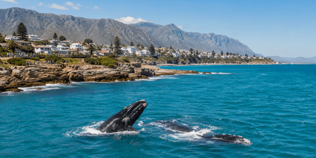 Southern right whales in Walker Bay off the coast of Hermanus, Western Cape, South Africa