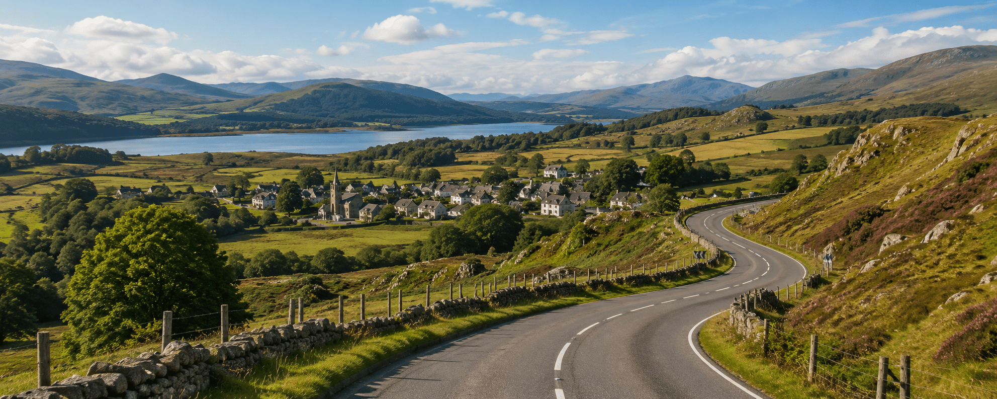 Scenic Highland road through the Scottish countryside